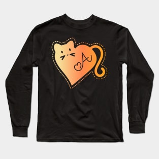 Heart Cat Monogram A in Orange Long Sleeve T-Shirt